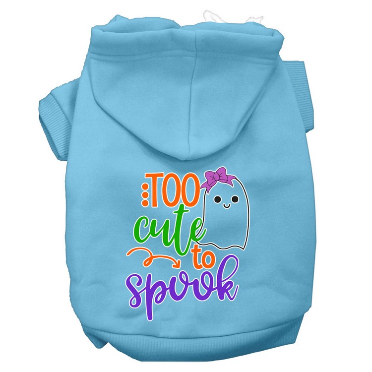 Too Cute to Spook-Girly Ghost Screen Print Dog Hoodie Baby Blue S